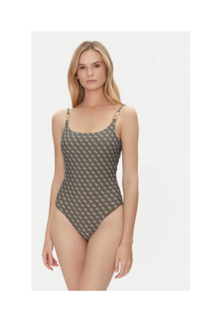 Costum de baie intreg cu imprimeu logo - verde masliniu