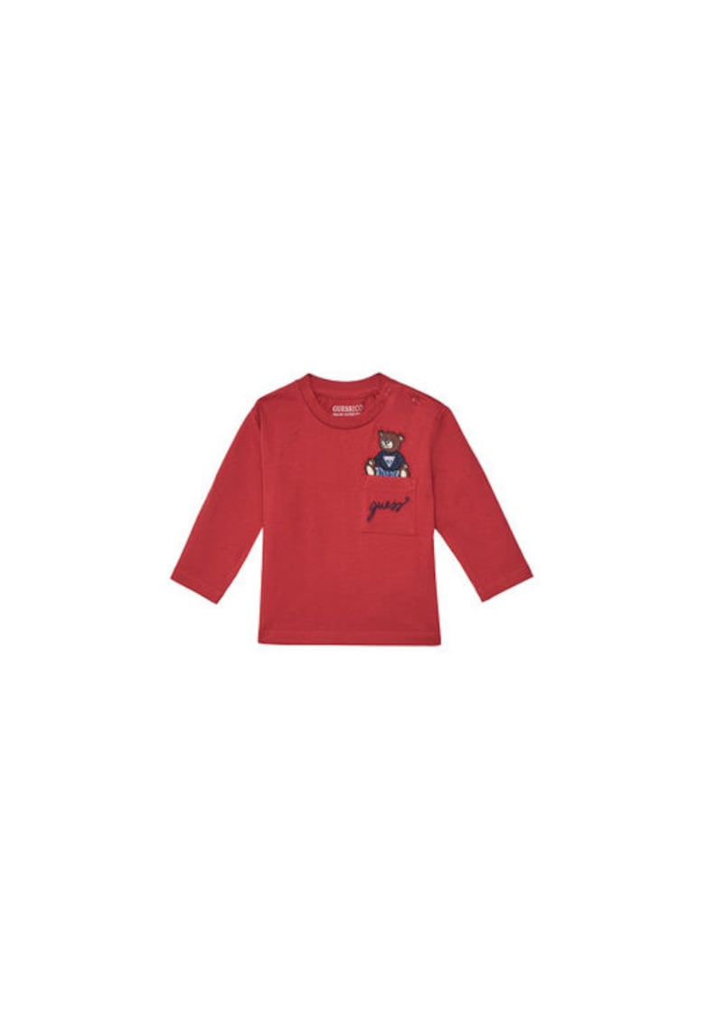 Bluza din bumbac organic cu buzunar pe piept si aplicatie urs brodata