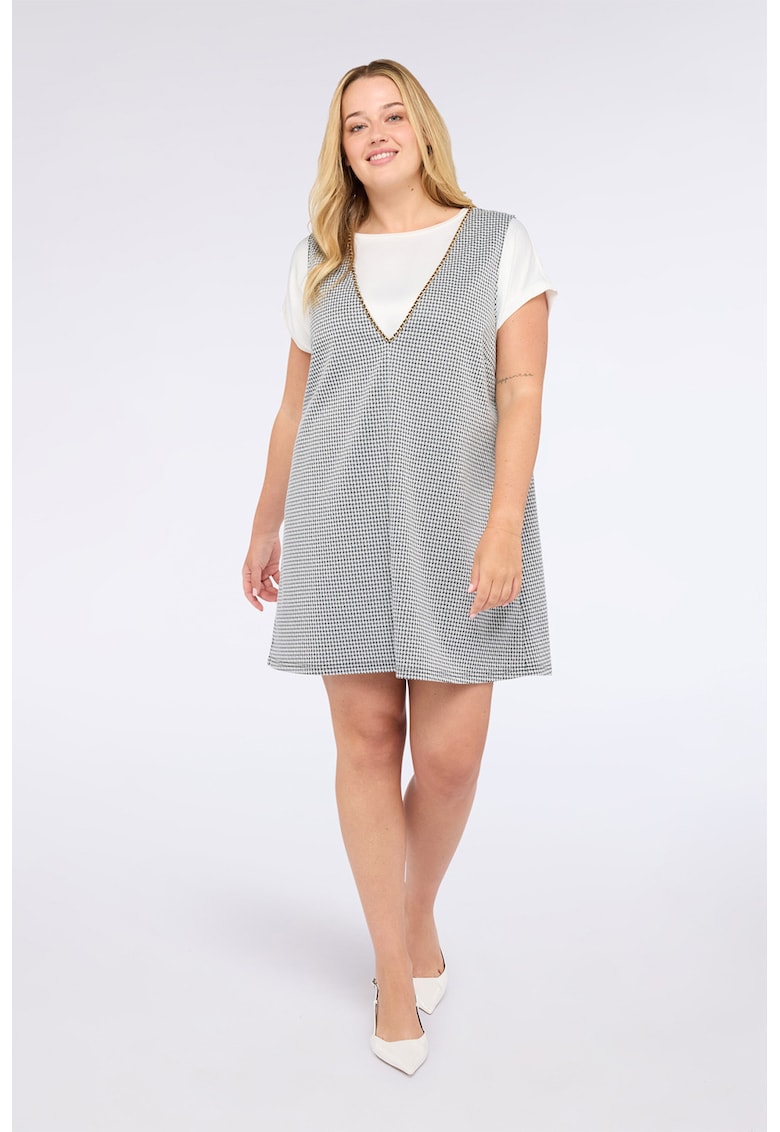 Rochie mini cu model si decolteu in V - Gri deschis