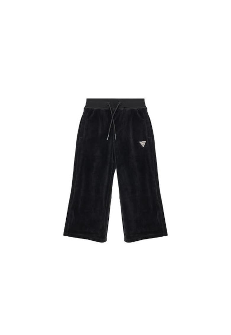 Pantaloni de trening cu aspect de catifea si aplicatie discreta din strasuri