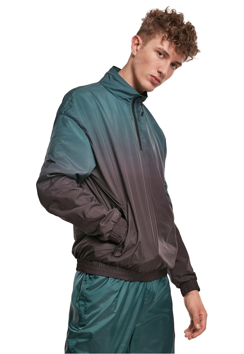 Bluza de trening cu decolteu cu fermoar scurt - Negru/Albastru petrol