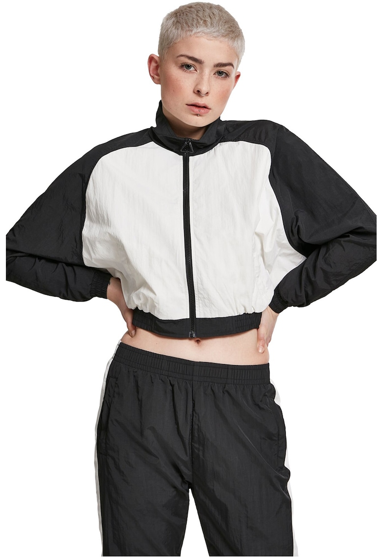 Jacheta crop cu model colorblock - Alb/Negru