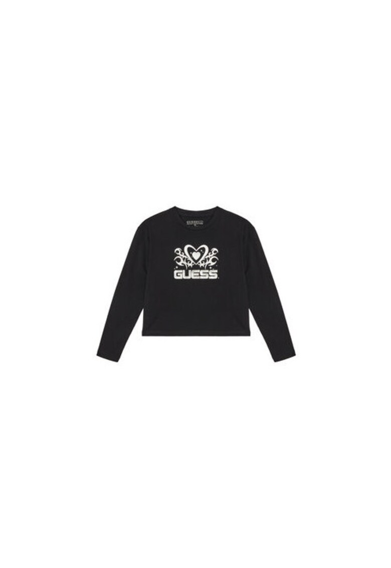 Bluza din amestec de bumbac organic cu decolteu la baza gatului si imprimeu pe piept