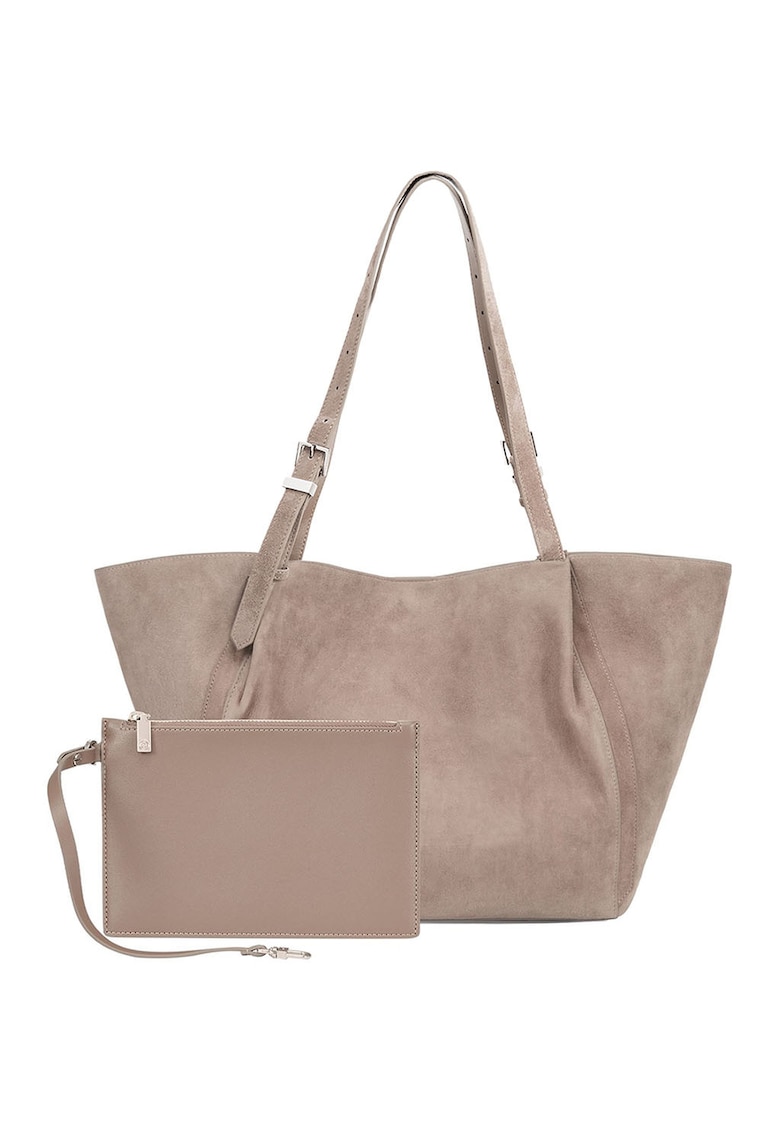 Geanta shopper din piele intoarsa - Grej