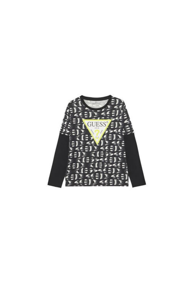Bluza de bumbac cu model colorblock si logo frontal
