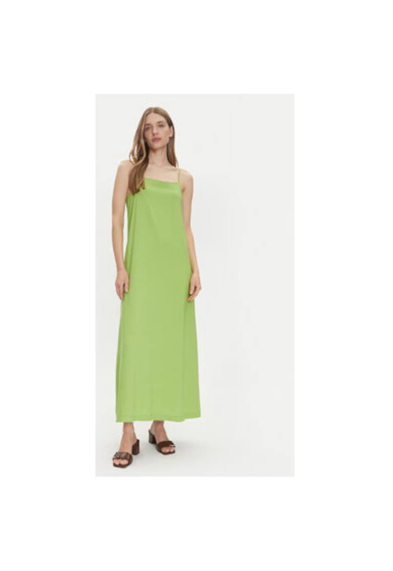 Rochie maxi din amestesc de in si vascoza - Verde