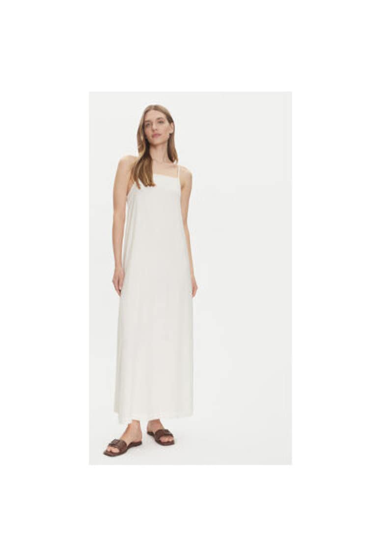Rochie maxi din amestesc de in si vascoza - Alb