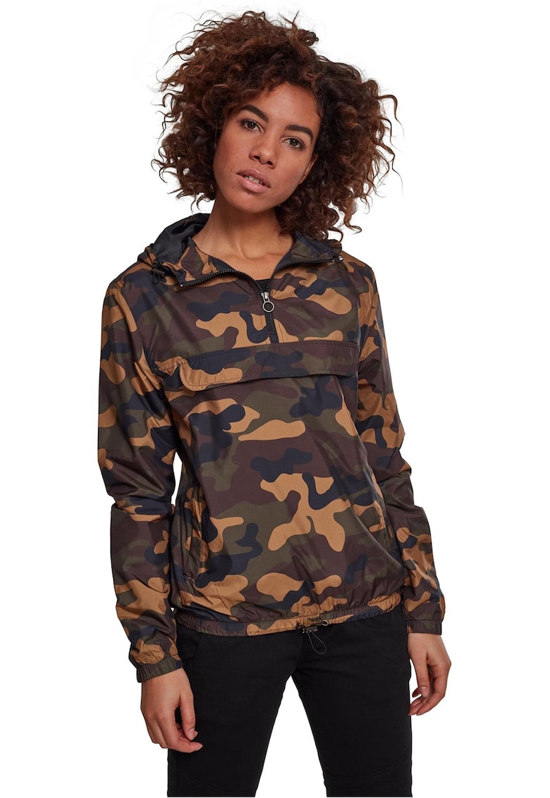 Jacheta fara inchidere cu imprimeu camuflaj - Negru/Portocaliu pal/Verde feriga