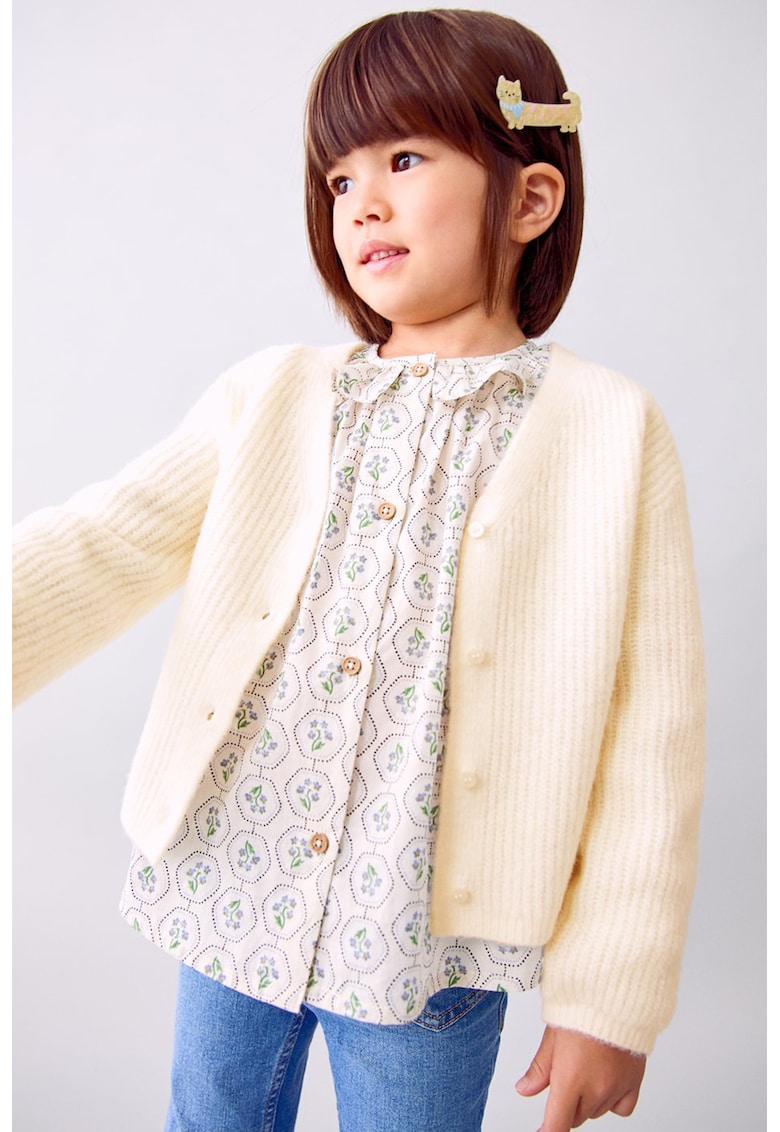 Cardigan tricotat cu nasturi - Crem