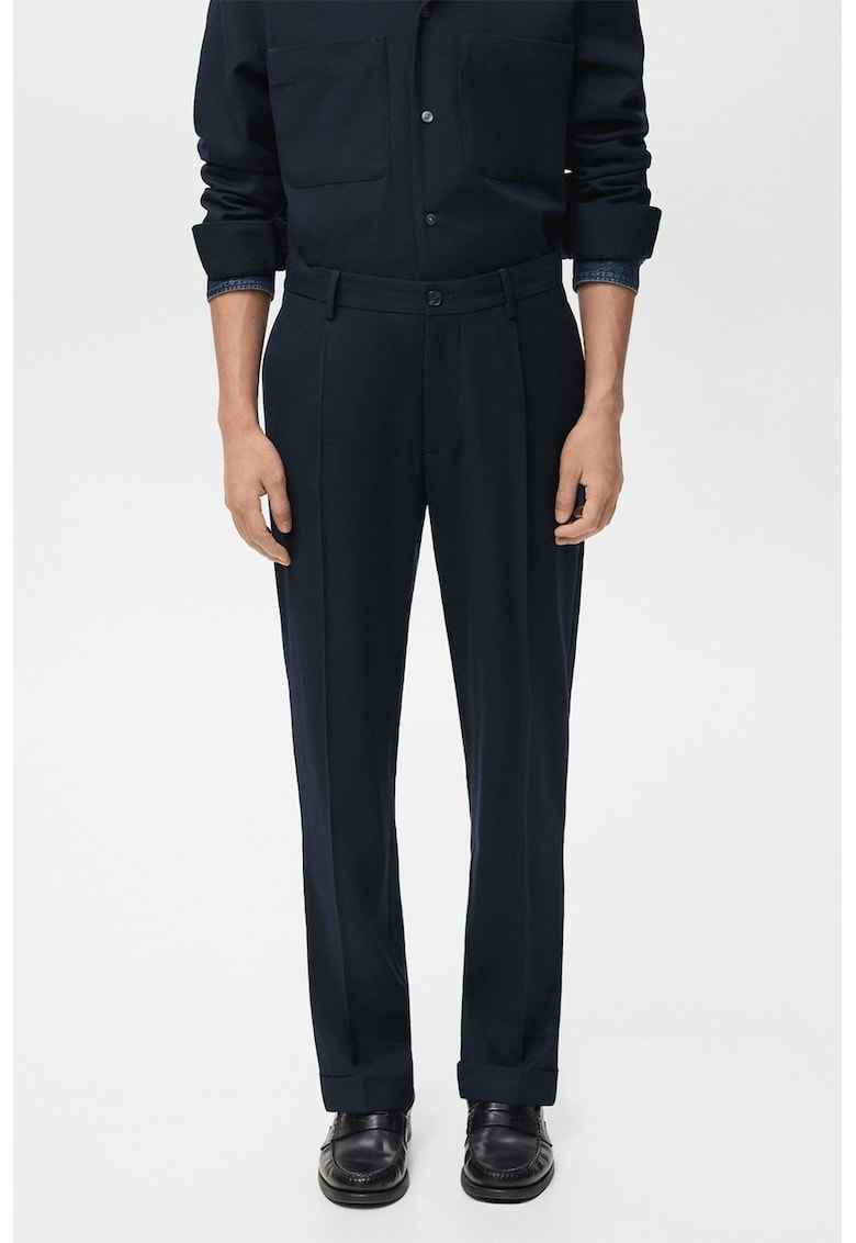 Pantaloni eleganti regular-fit din amestec de lana - Bleumarin
