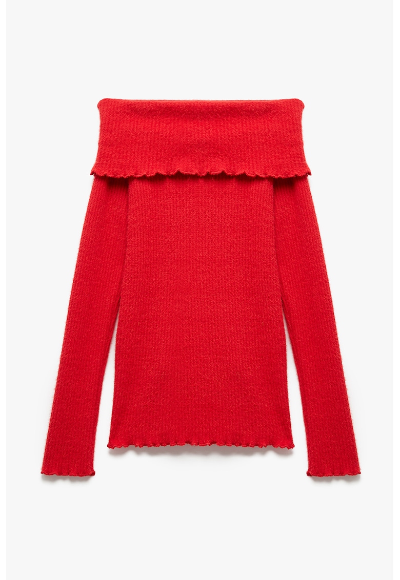 Pulover cu decolteu pe umeri - Rosu vermillion