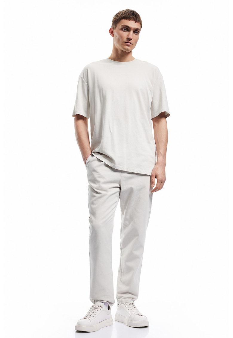 Pantaloni conici de bumbac cu buzunare laterale - Alb murdar