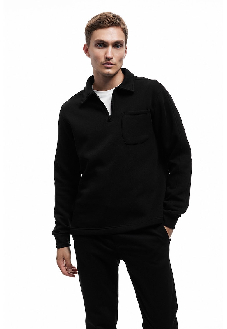 Bluza de trening cu guler ascutit - Negru