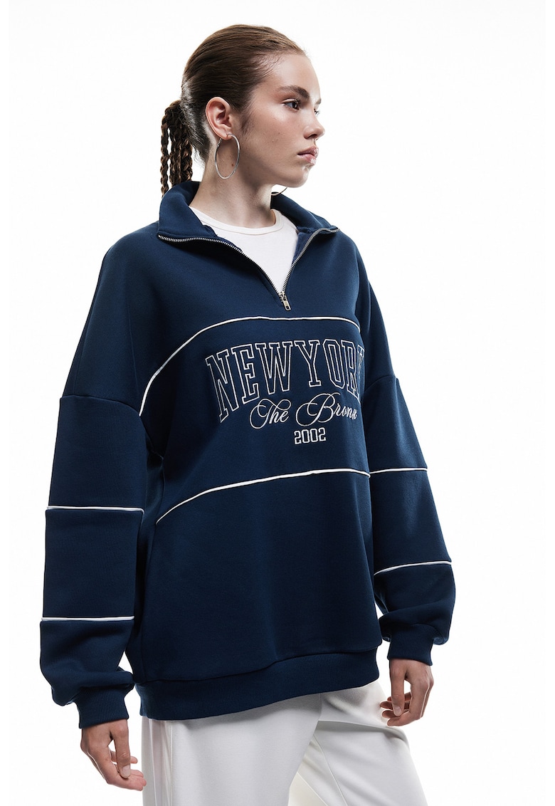 Bluza de trening lejera cu fermoar scurt - Bleumarin