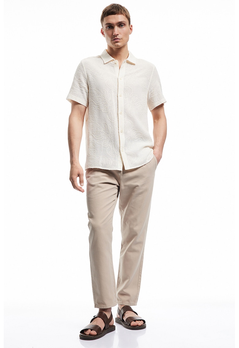 Pantaloni conici de bumbac cu buzunare laterale - Bej
