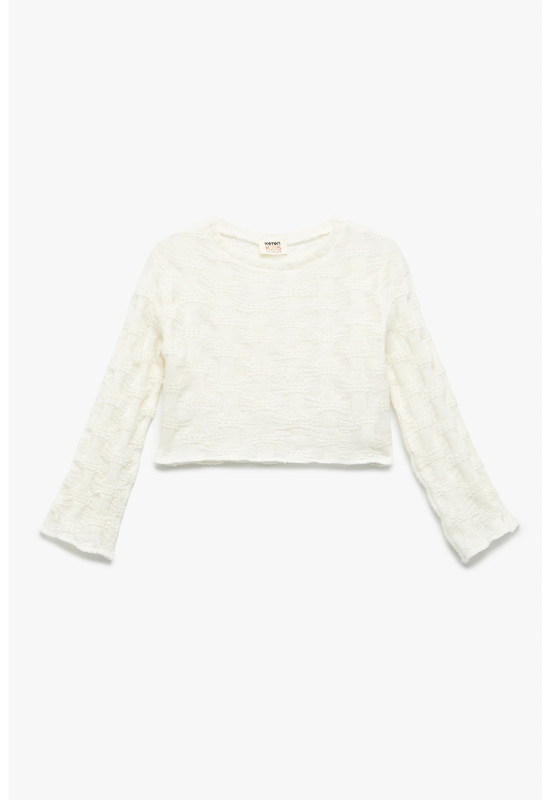 Pulover crop din tricot - Alb fildes