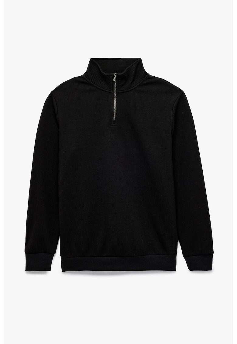 Bluza de trening cu aspect texturat si guler mediu - Negru