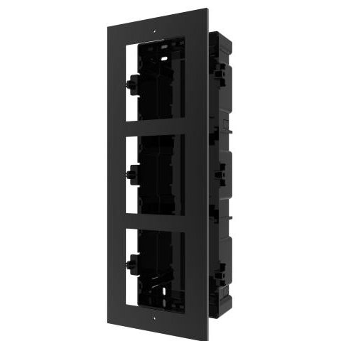 Rama montaj ingropat pentru interfon modular Hikvision DS-KD-ACF3/BK, 3 module, NEGRU