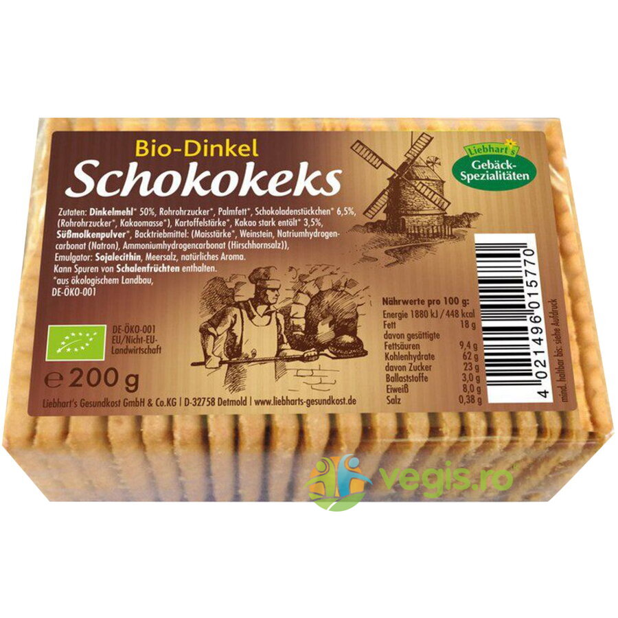 Biscuiti din Grau Spelta cu Ciocolata Ecologici/Bio 200g