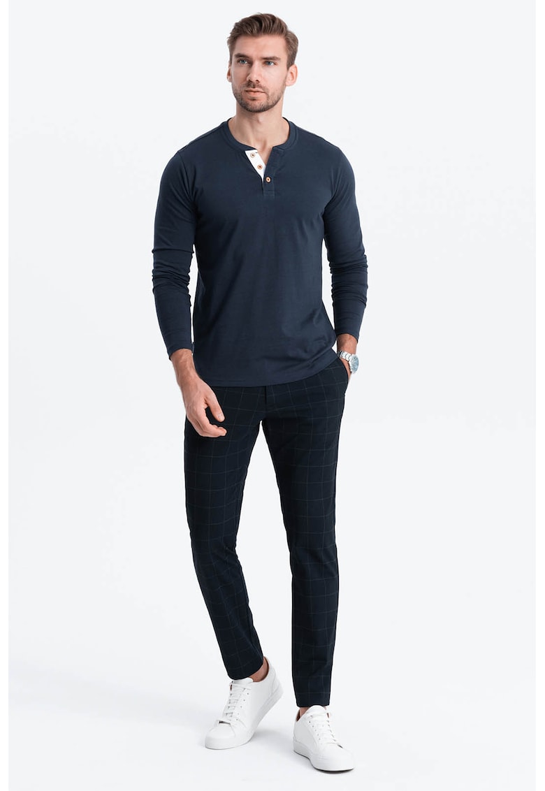 Bluza din bumbac cu fenta cu nasturi - Albastru ultramarin