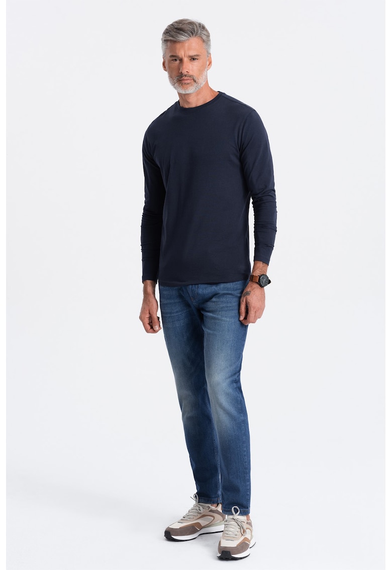 Bluza din bumbac cu decolteu la baza gatului - Bleumarin