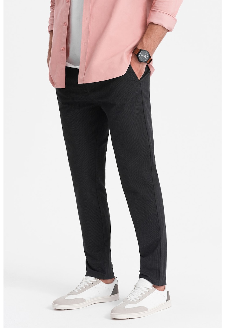 Pantaloni chino cu aspect texturat - Gri antracit