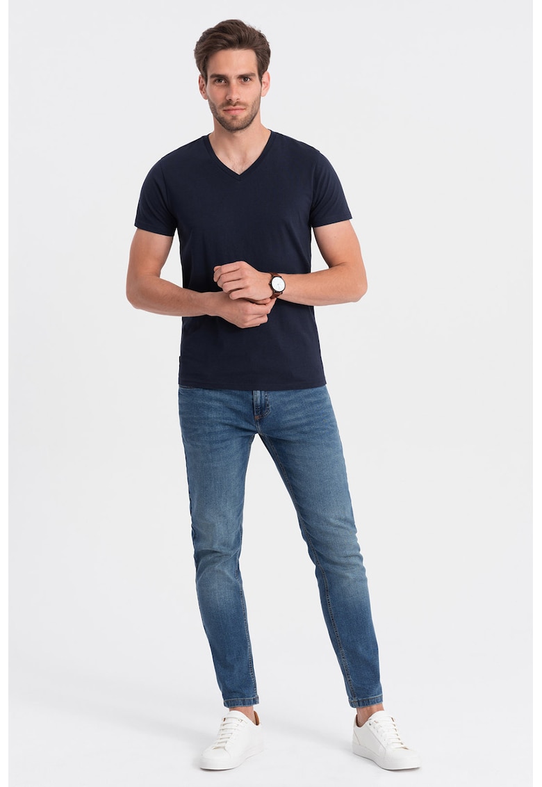 Tricou cu decolteu in V - Bleumarin