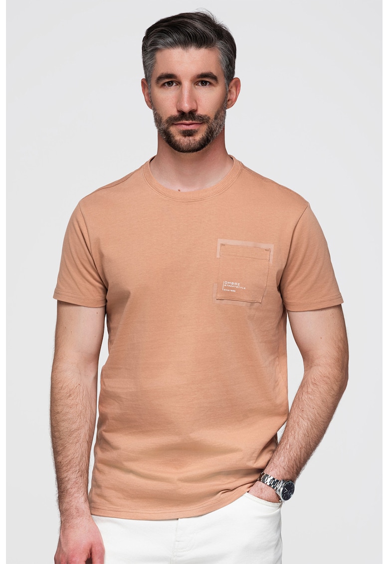 Tricou cu buzunar pe piept - Maro camel