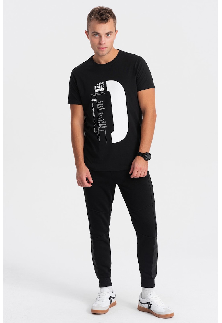 Tricou de bumbac cu logo supradimensionat - Alb/Negru