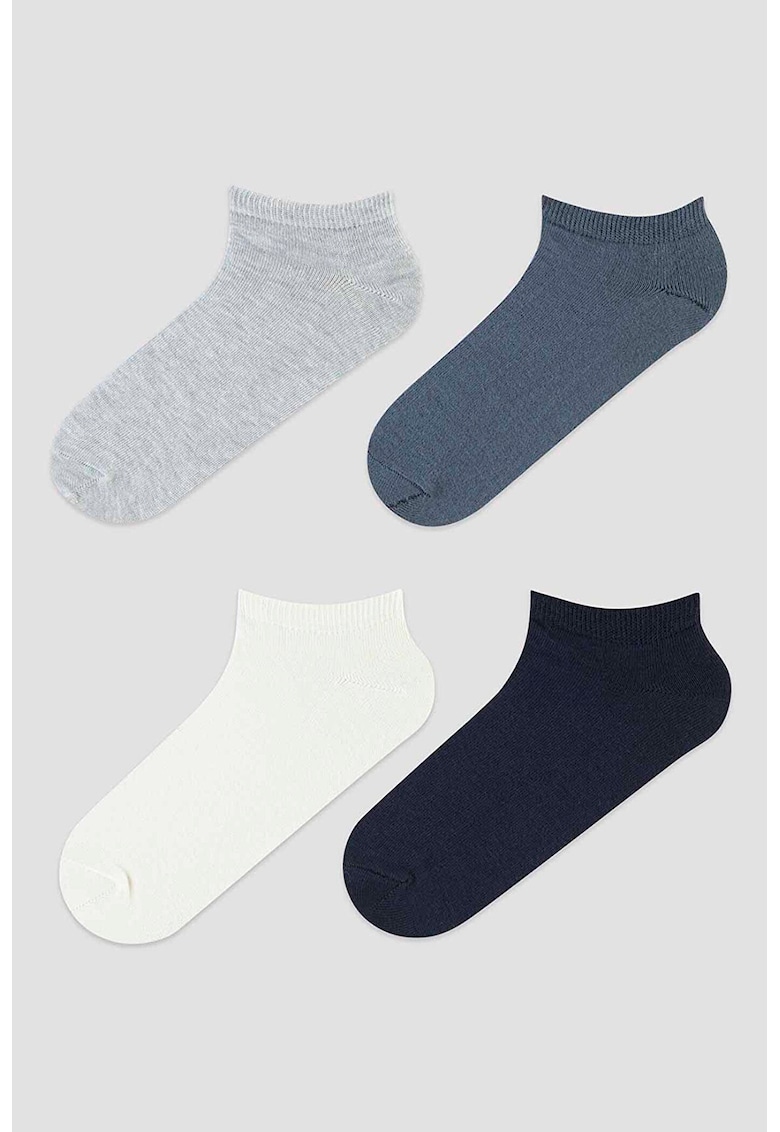 Set de sosete foarte scurte cu model uni - 4 piese - Alb/Gri melange/Bleumarin