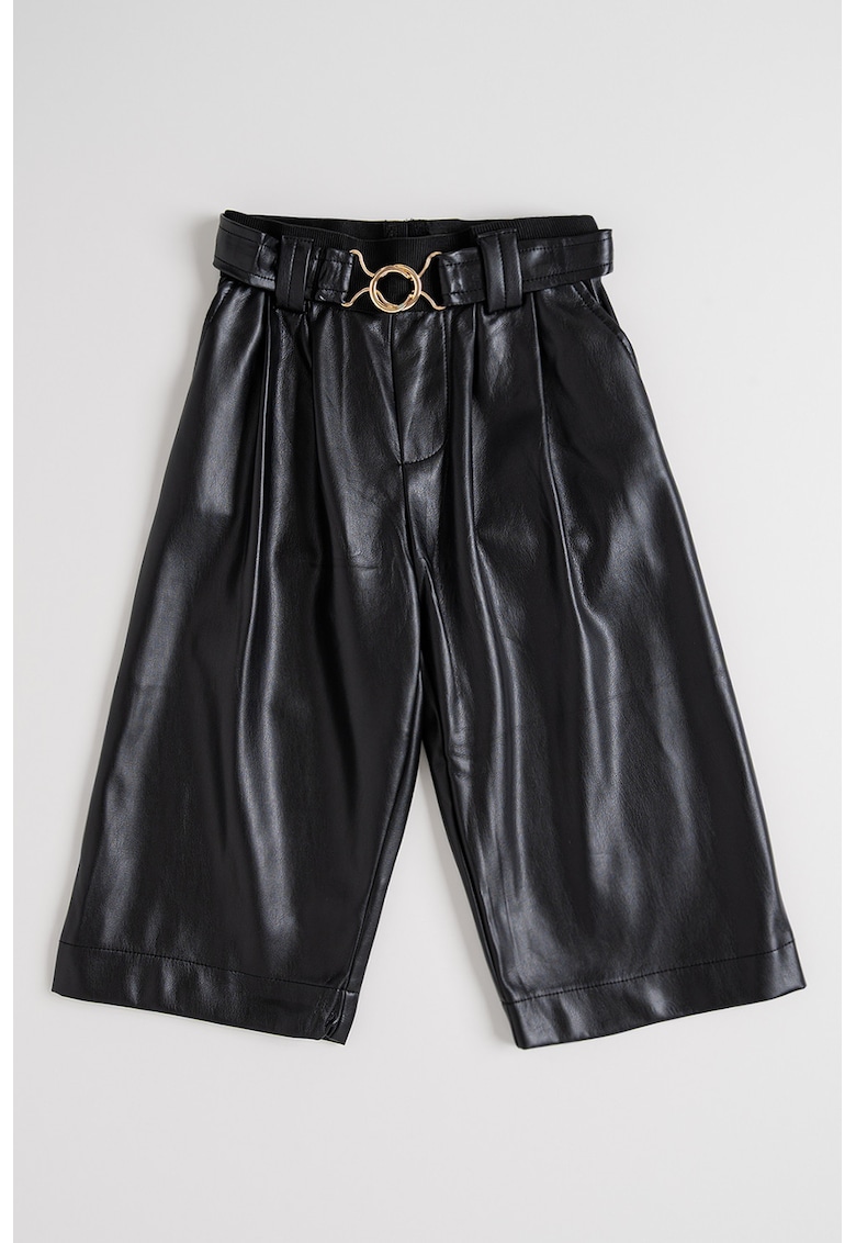 Pantaloni din piele ecologica cu o curea in talie - Negru