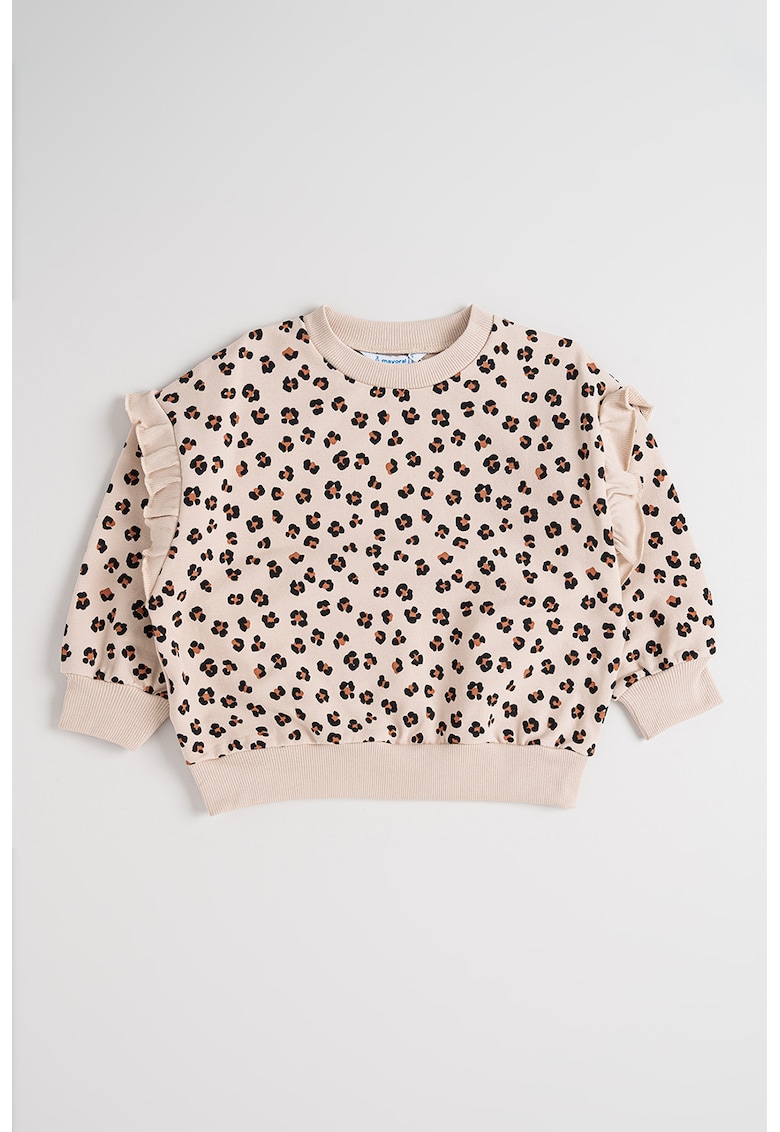 Bluza cu decolteu la baza gatului si animal print - Negru/Bej inchis