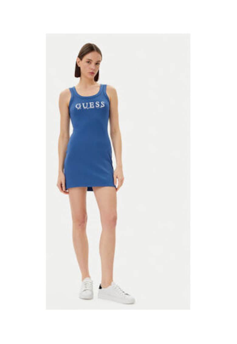 Rochie fara maneca cu imprimeu logo - Albastru