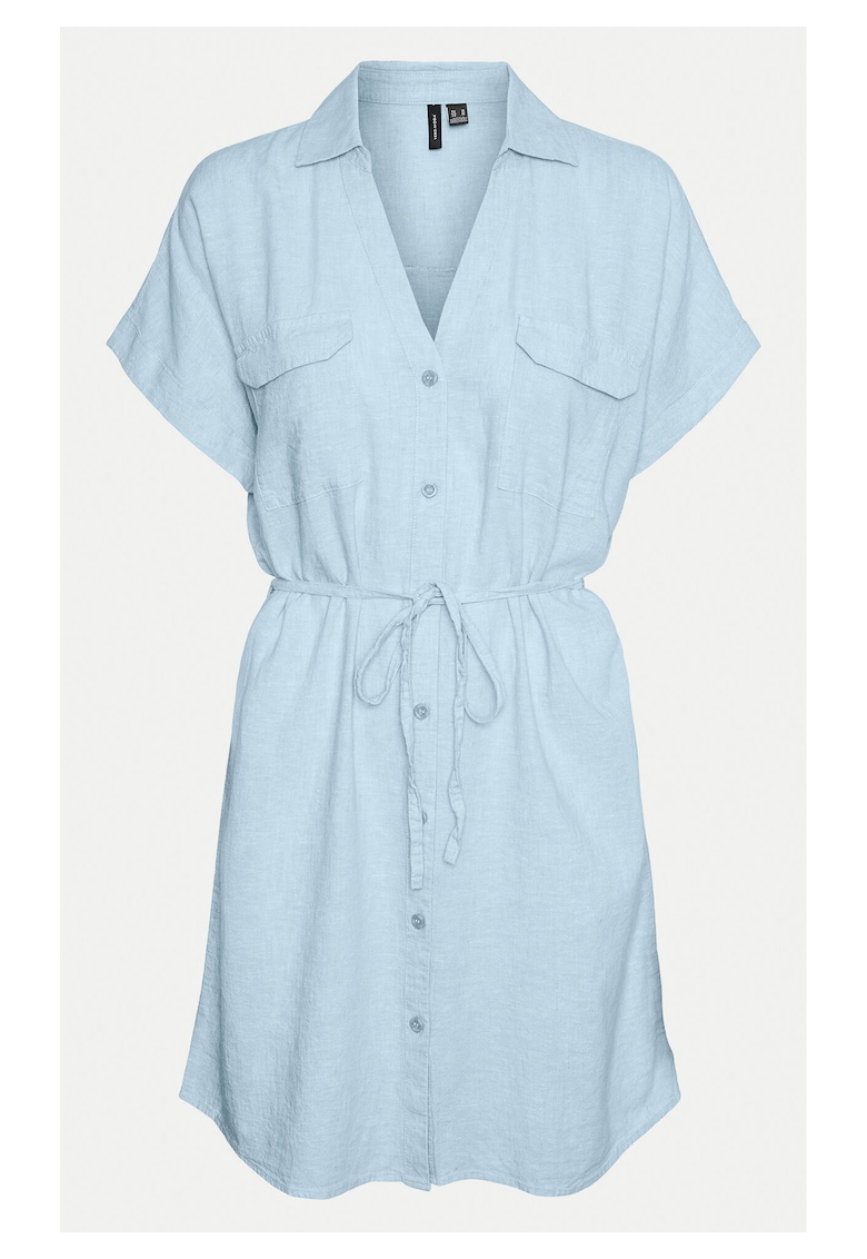 Rochie din in si vascoza - Albastru deschis