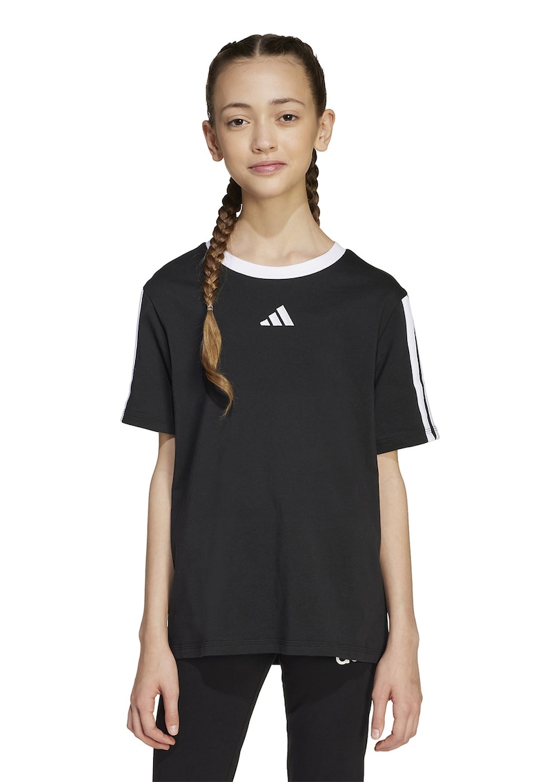 Tricou cu decolteu la baza gatului si garnituri contrastante - Alb/Negru