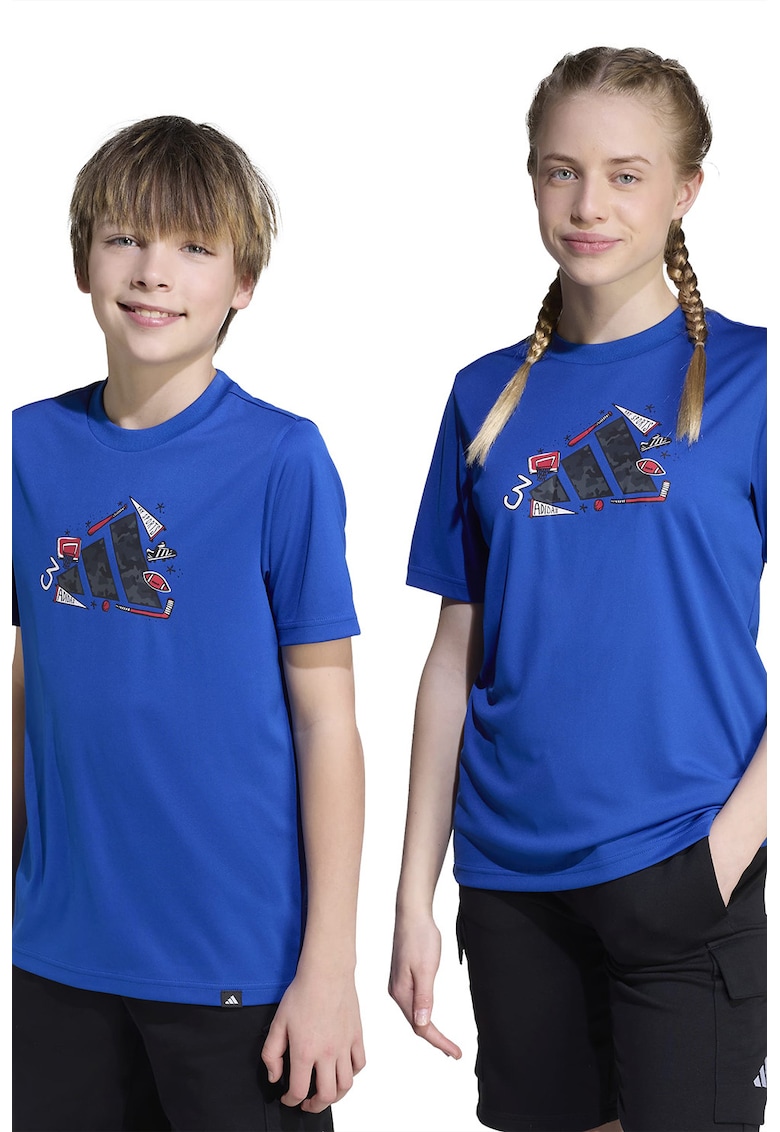 Tricou cu logo si decolteu la baza gatului - Albastru royal