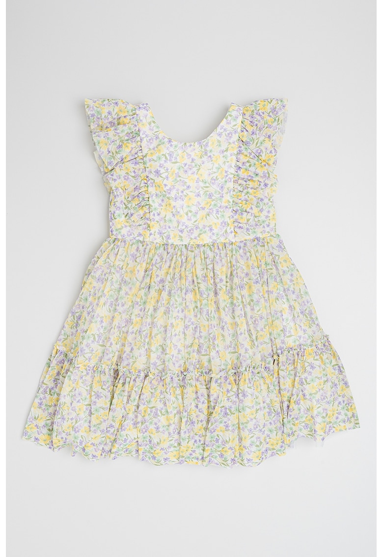 Rochie cu model floral - fara maneci - Alb/Galben/Verde deschis