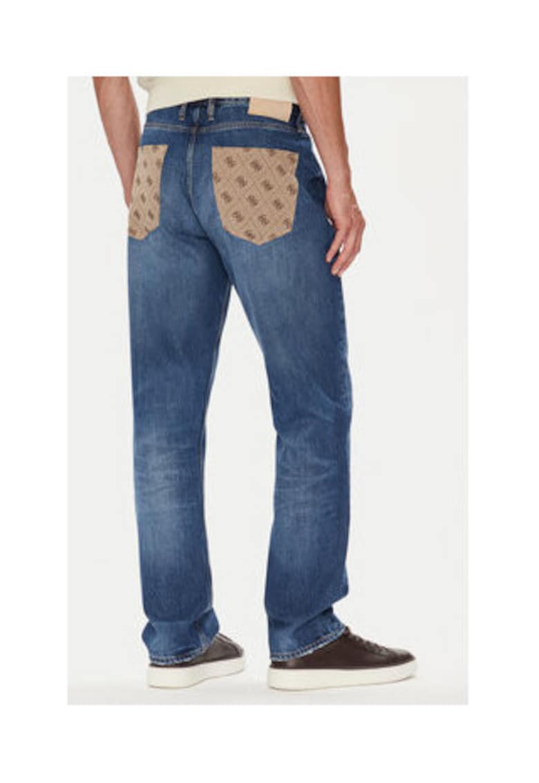 Blugi din bumbac cu croiala conica si buzunare cu model logo