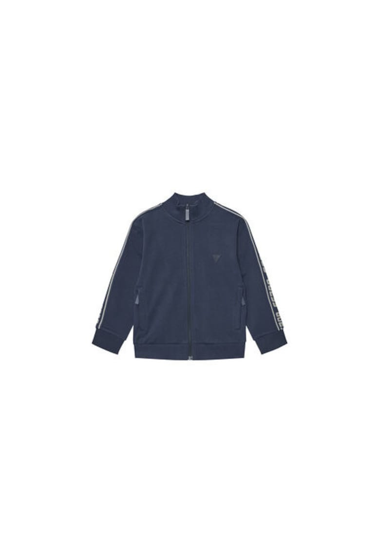 Bluza de trening cu fermoar si benzi cu logo pe maneci