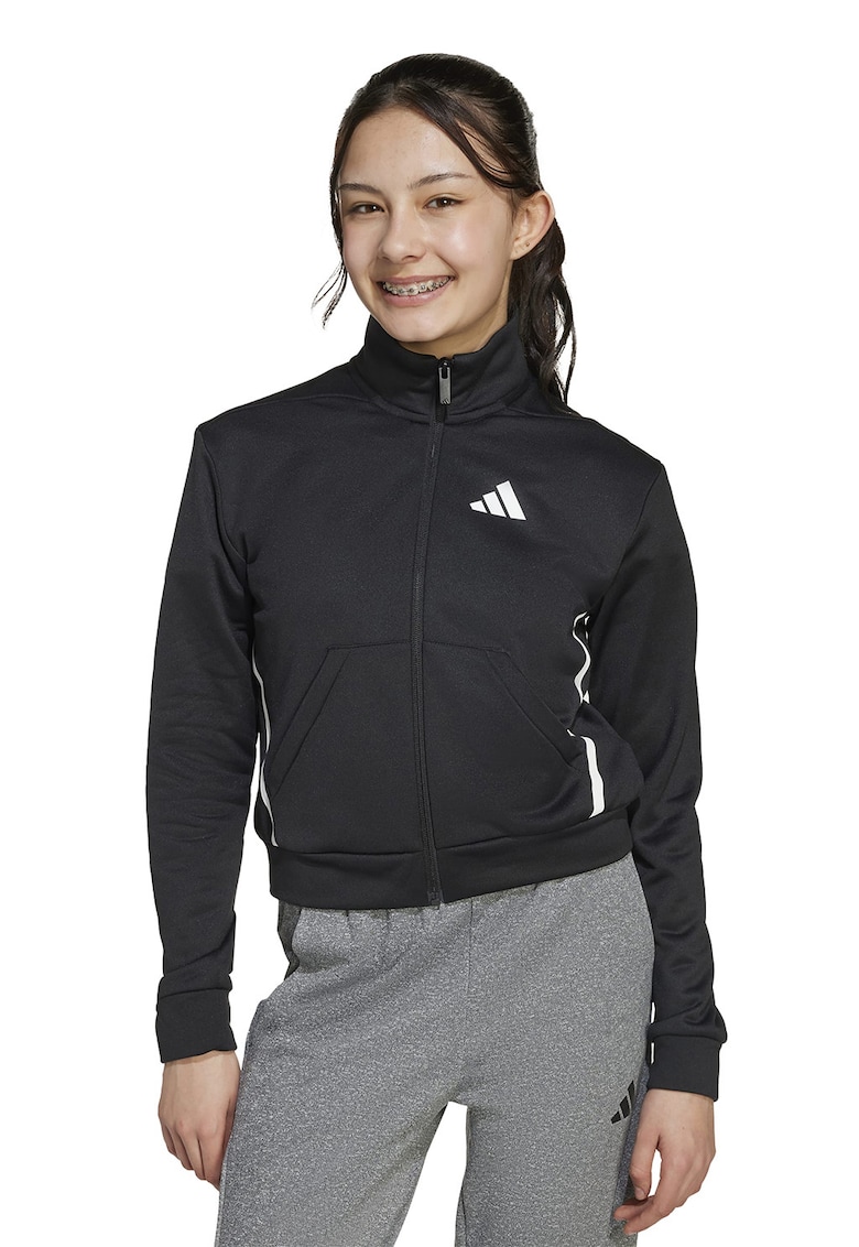 Bluza de trening cu fermoar si guler mediu - Alb/Negru