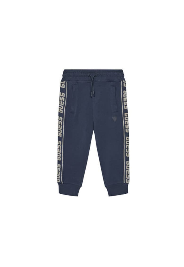 Pantaloni de trening din amestec de bumbac cu snur in tale si benzi laterale contrastante -
