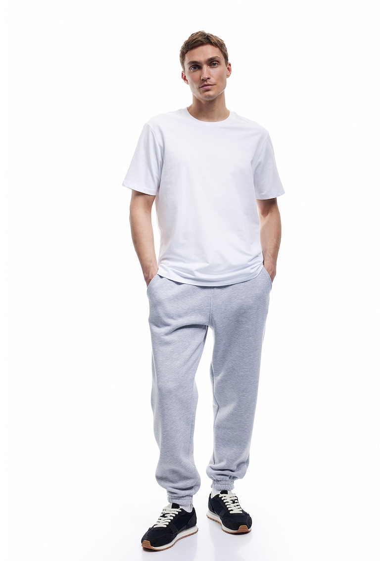 Pantaloni de trening din amestec de bumbac cu buzunare laterale - Gri deschis