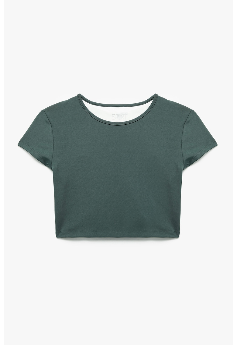 Tricou crop cu decolteu la baza gatului - Verde persan