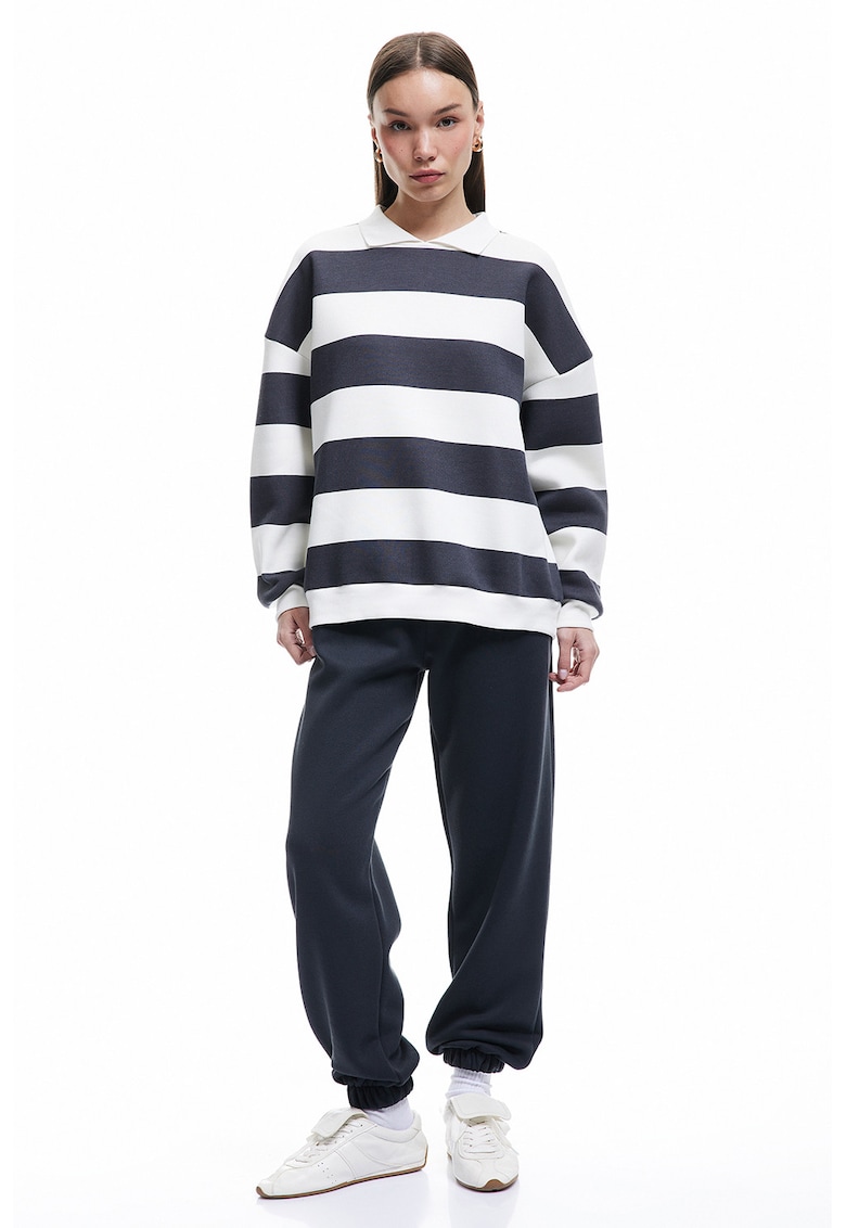 Bluza de trening supradimensionata cu guler polo - Alb/Gri antracit