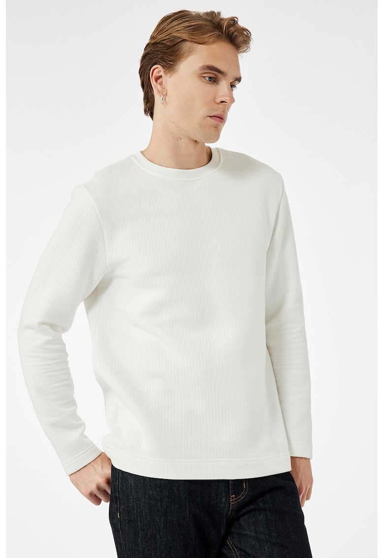Pulover din amestec de bumbac cu model uni - Alb