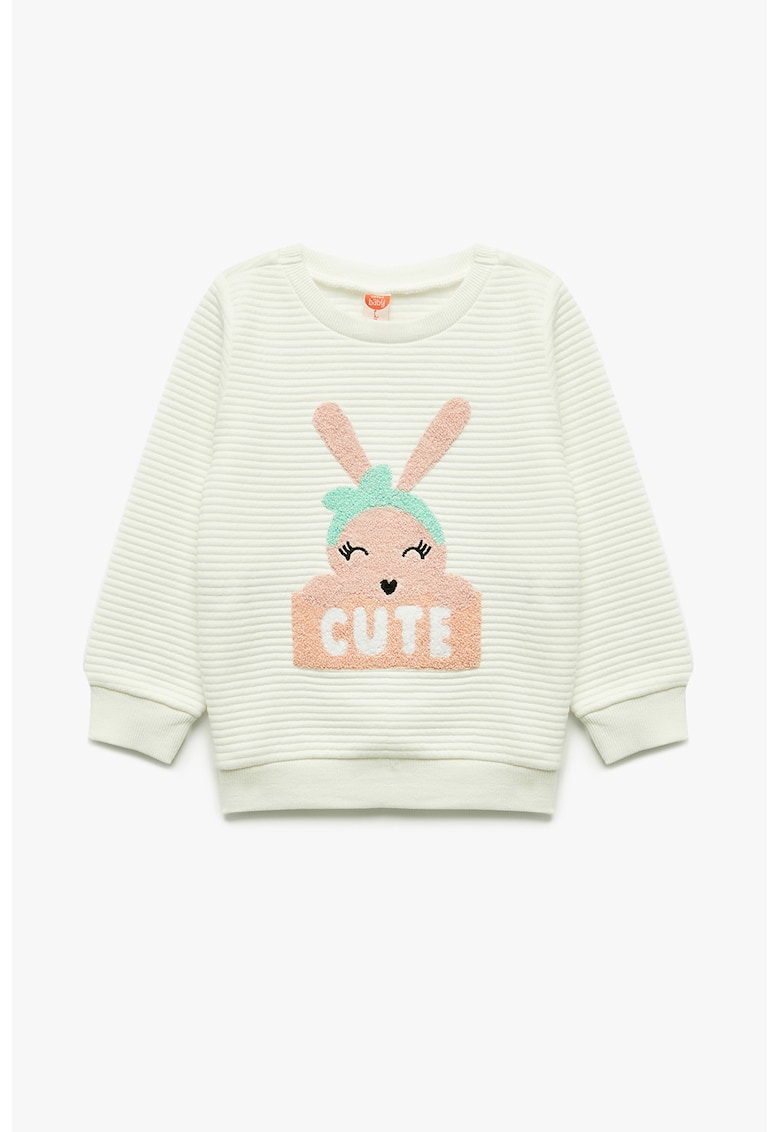 Bluza striata cu detaliu brodat - Verde pal/Maro deschis