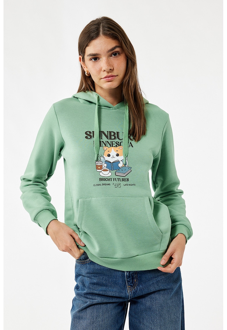 Hanorac din amestec de bumbac cu imprimeu - Verde menta