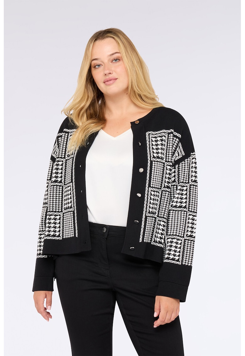 Cardigan cu model si decolteu la baza gatului - Alb/Negru