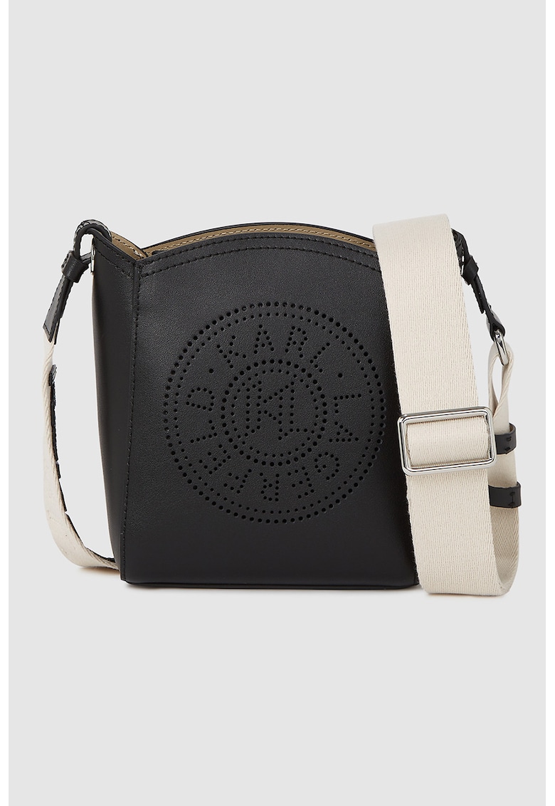 Geanta crossbody cu bareta logo - Alb fildes/Negru