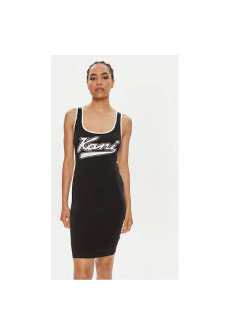Rochie cambrata cu imprimeu logo - Negru